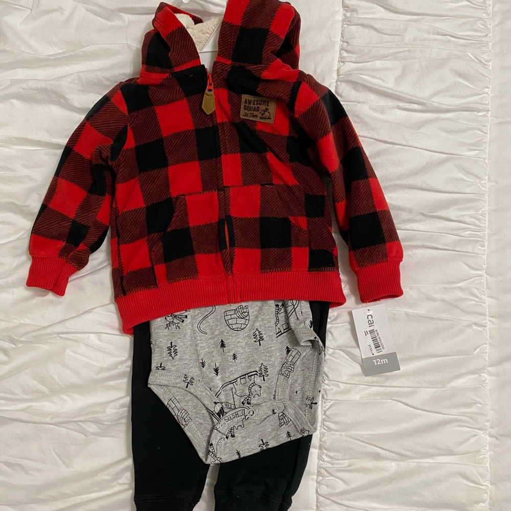 Title boys fleece buffalo plaid outfit with hood
